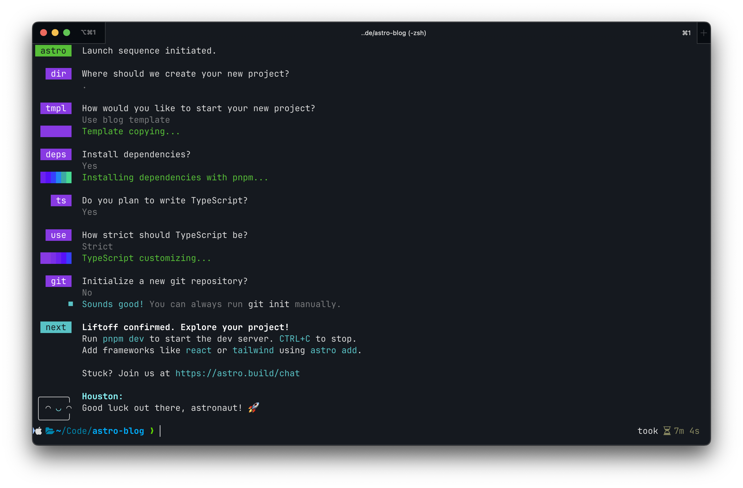 Astro&#x27;s command line finished